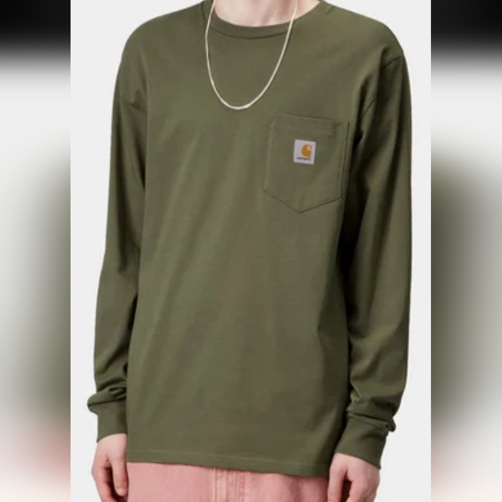 Carhartt Money Green Sage Long Sleeve Pocket Tee With Back Logo Size XL - Picture 6 of 16